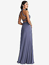 Front View Thumbnail - French Blue Stand Collar Halter Maxi Dress with Criss Cross Open-Back