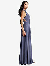 Side View Thumbnail - French Blue Stand Collar Halter Maxi Dress with Criss Cross Open-Back