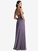 Front View Thumbnail - Lavender Stand Collar Halter Maxi Dress with Criss Cross Open-Back