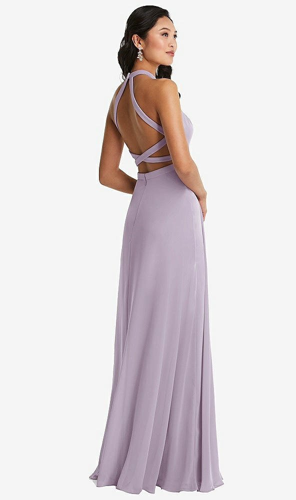 Front View - Lilac Haze Stand Collar Halter Maxi Dress with Criss Cross Open-Back