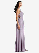 Side View Thumbnail - Lilac Haze Stand Collar Halter Maxi Dress with Criss Cross Open-Back