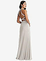 Front View Thumbnail - Oyster Stand Collar Halter Maxi Dress with Criss Cross Open-Back