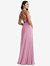 Front View Thumbnail - Powder Pink Stand Collar Halter Maxi Dress with Criss Cross Open-Back
