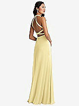 Front View Thumbnail - Pale Yellow Stand Collar Halter Maxi Dress with Criss Cross Open-Back
