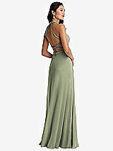 Front View Thumbnail - Sage Stand Collar Halter Maxi Dress with Criss Cross Open-Back