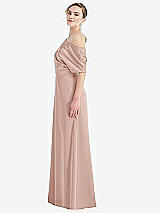 Side View Thumbnail - Toasted Sugar One-Shoulder Sleeved Blouson Trumpet Gown