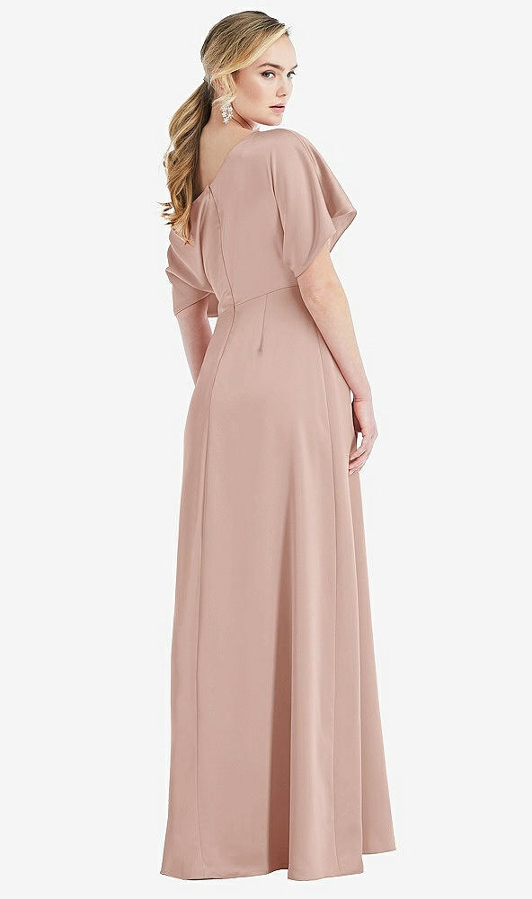 Back View - Toasted Sugar One-Shoulder Sleeved Blouson Trumpet Gown