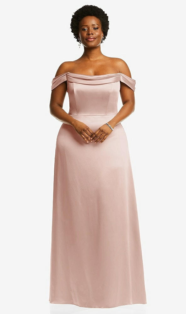 Front View - Toasted Sugar Draped Pleat Off-the-Shoulder Maxi Dress