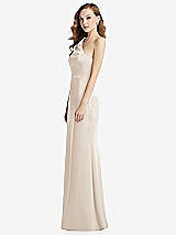 Side View Thumbnail - Oat Shirred One-Shoulder Satin Trumpet Dress - Maddie