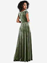 Rear View Thumbnail - Sage Cowl-Neck Cap Sleeve Velvet Maxi Dress with Pockets