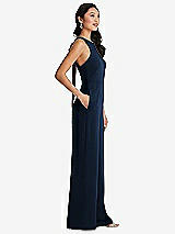 Side View Thumbnail - Midnight Navy & Cabernet Cutout Open-Back Halter Jumpsuit with Scarf Tie