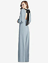 Front View Thumbnail - Mist & Black Bishop Sleeve Open-Back Jumpsuit with Scarf Tie