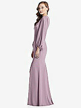 Alt View 2 Thumbnail - Suede Rose Long Puff Sleeve V-Neck Trumpet Gown