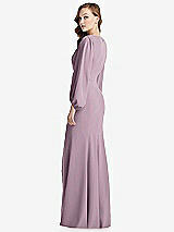Alt View 3 Thumbnail - Suede Rose Long Puff Sleeve V-Neck Trumpet Gown