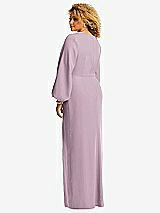 Rear View Thumbnail - Suede Rose Long Puff Sleeve V-Neck Trumpet Gown