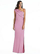 Alt View 1 Thumbnail - Powder Pink Draped One-Shoulder Convertible Maxi Slip Dress