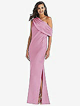 Front View Thumbnail - Powder Pink Draped One-Shoulder Convertible Maxi Slip Dress