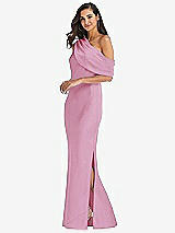 Side View Thumbnail - Powder Pink Draped One-Shoulder Convertible Maxi Slip Dress