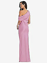 Rear View Thumbnail - Powder Pink Draped One-Shoulder Convertible Maxi Slip Dress