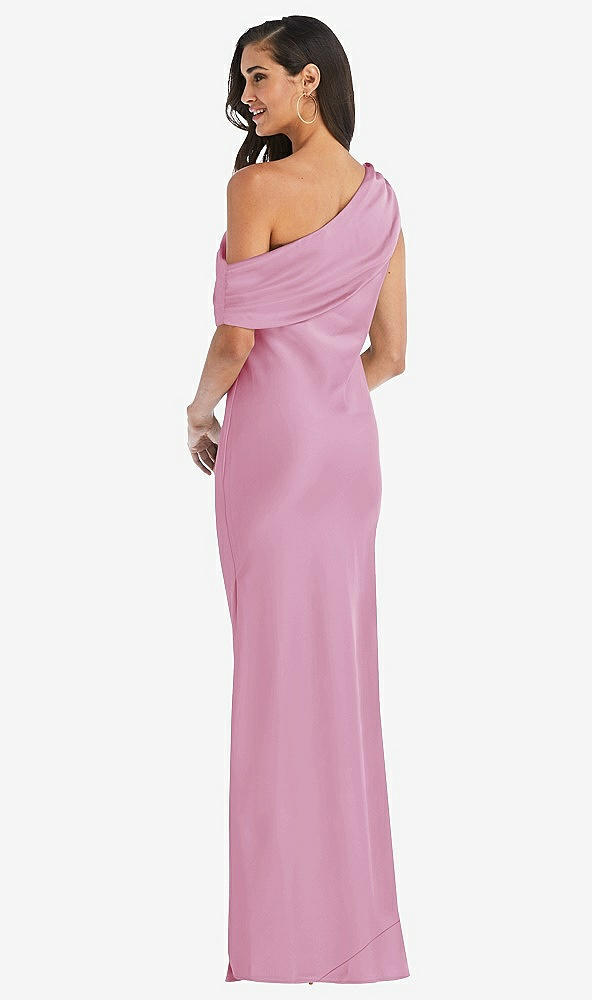 Back View - Powder Pink Draped One-Shoulder Convertible Maxi Slip Dress