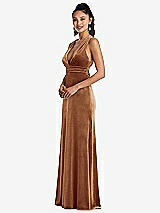 Side View Thumbnail - Golden Almond Plunging Neckline Velvet Maxi Dress with Criss Cross Open-Back