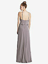 Rear View Thumbnail - Cashmere Gray Bias Ruffle Empire Waist Halter Maxi Dress with Adjustable Straps