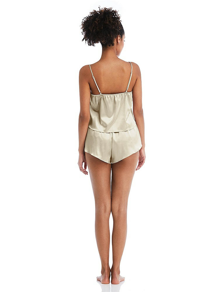 Back View - Champagne Satin Lounge Shorts with Pockets - Kat