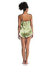 Rear View Thumbnail - Mint Satin Ruffle-Trimmed Lounge Shorts with Pockets - Cali
