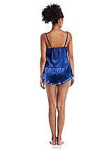 Rear View Thumbnail - Sapphire Satin Ruffle-Trimmed Lounge Shorts with Pockets - Cali