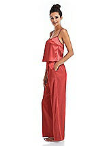 Side View Thumbnail - Perfect Coral Satin Wide-Leg Lounge Pants with Pockets - Ray
