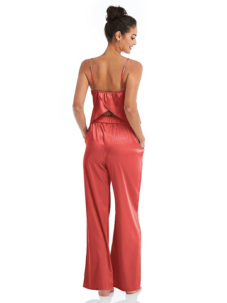 Back View - Perfect Coral Satin Wide-Leg Lounge Pants with Pockets - Ray