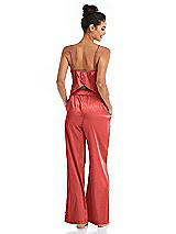 Rear View Thumbnail - Perfect Coral Satin Wide-Leg Lounge Pants with Pockets - Ray