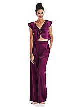 Front View Thumbnail - Merlot Satin Wide-Leg Lounge Pants with Pockets - Ray