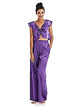 Front View Thumbnail - Pansy Satin Wide-Leg Lounge Pants with Pockets - Ray
