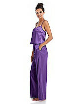 Side View Thumbnail - Pansy Satin Wide-Leg Lounge Pants with Pockets - Ray
