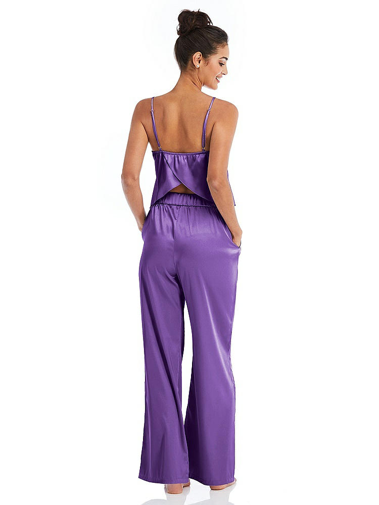 Back View - Pansy Satin Wide-Leg Lounge Pants with Pockets - Ray