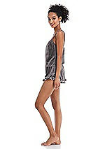 Side View Thumbnail - Caviar Gray Velvet Ruffle-Trimmed Lounge Shorts with Pockets - Willa