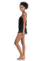 Side View Thumbnail - Black Velvet Ruffle-Trimmed Lounge Shorts with Pockets - Willa