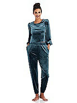 Front View Thumbnail - Dutch Blue Velvet Joggers with Pockets - May