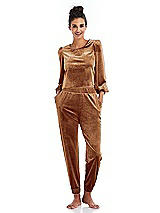 Front View Thumbnail - Golden Almond Velvet Joggers with Pockets - May