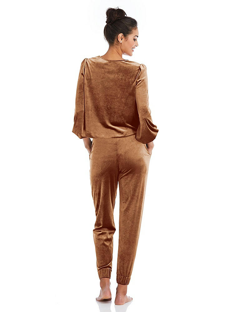 Back View - Golden Almond Velvet Joggers with Pockets - May