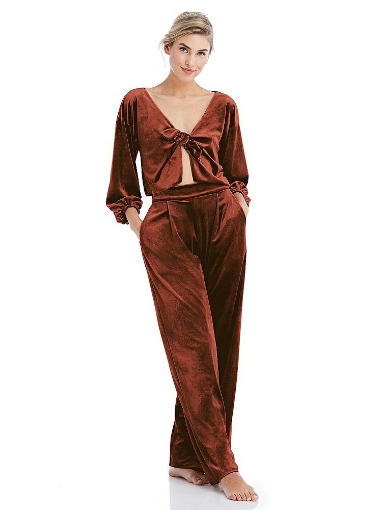 Front View - Auburn Moon Velvet Lounge Pants with Pockets - Cleo