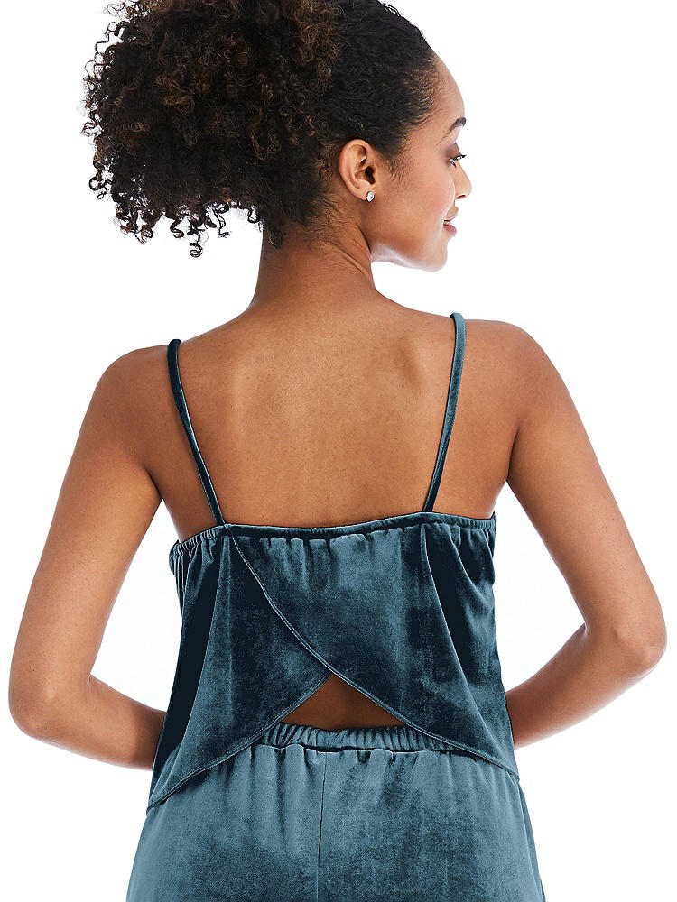Back View - Dutch Blue Split Back Slim Strap Velvet Cami - Sari