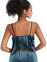 Rear View Thumbnail - Dutch Blue Split Back Slim Strap Velvet Cami - Sari