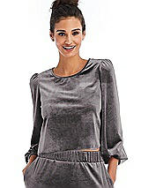 Front View Thumbnail - Caviar Gray Velvet Pullover Puff Sleeve Top - Rue