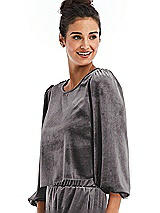 Side View Thumbnail - Caviar Gray Velvet Pullover Puff Sleeve Top - Rue