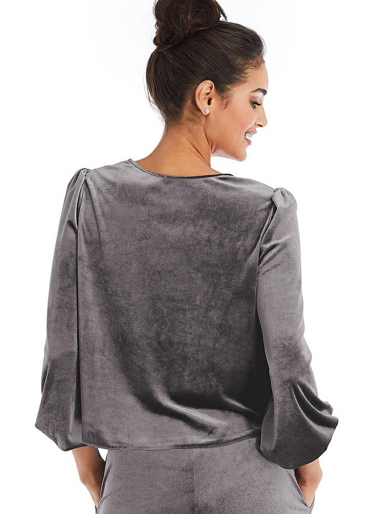 Back View - Caviar Gray Velvet Pullover Puff Sleeve Top - Rue