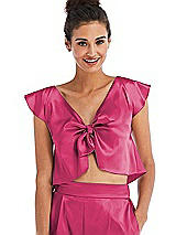 Front View Thumbnail - Shocking Satin Tie-Front Lounge Crop Top - Frankie