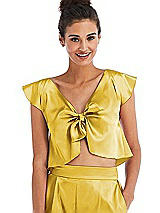 Front View Thumbnail - Marigold Satin Tie-Front Lounge Crop Top - Frankie