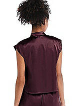 Rear View Thumbnail - Bordeaux Satin Stand Collar Tie-Front Pullover Top - Remi